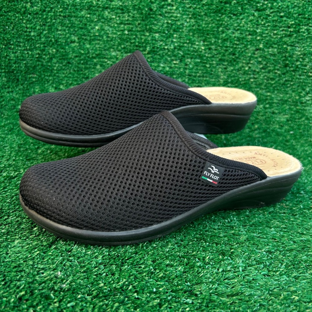 Fly Flot Black Mesh Clogs Italian Anatomic Anti-Shock Mules Womens Size 38